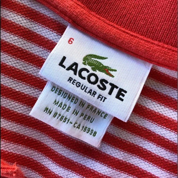 LACOSTE Men’s Coral & White Micro-Stripe Cotton Pique Knit Shirt - Size EU6/US L - Picture 2 of 12